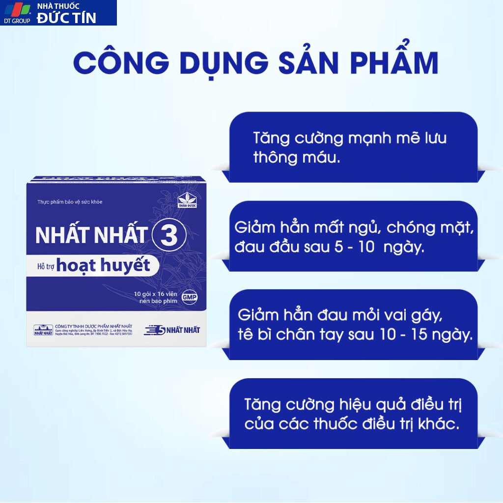 Viên Nén Hoạt Huyết - Nhất Nhất 3, Tăng Cường Lưu Thông Máu, Giảm Mất Ngủ, Chóng Mặt, Đau Mỏi Vai gáy, Tê Bì Tay Chân 18 nennhatnhat3