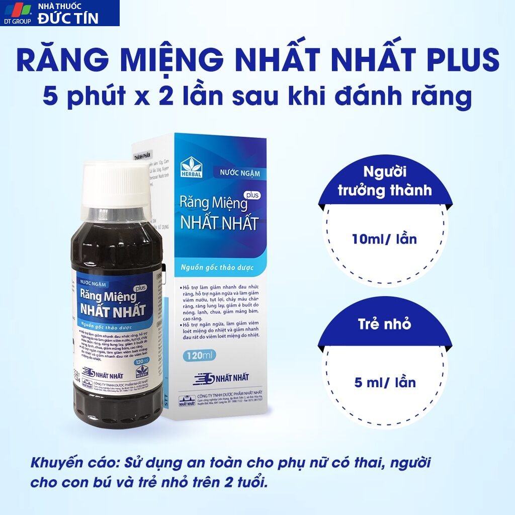 Nước Ngậm Răng Miệng Nhất Nhất Plus - Giúp Giảm Viêm Nướu, Tụt Lợi, Nhiệt Miệng, Sâu Răng - Chai 120 ml 12 rangmieng4