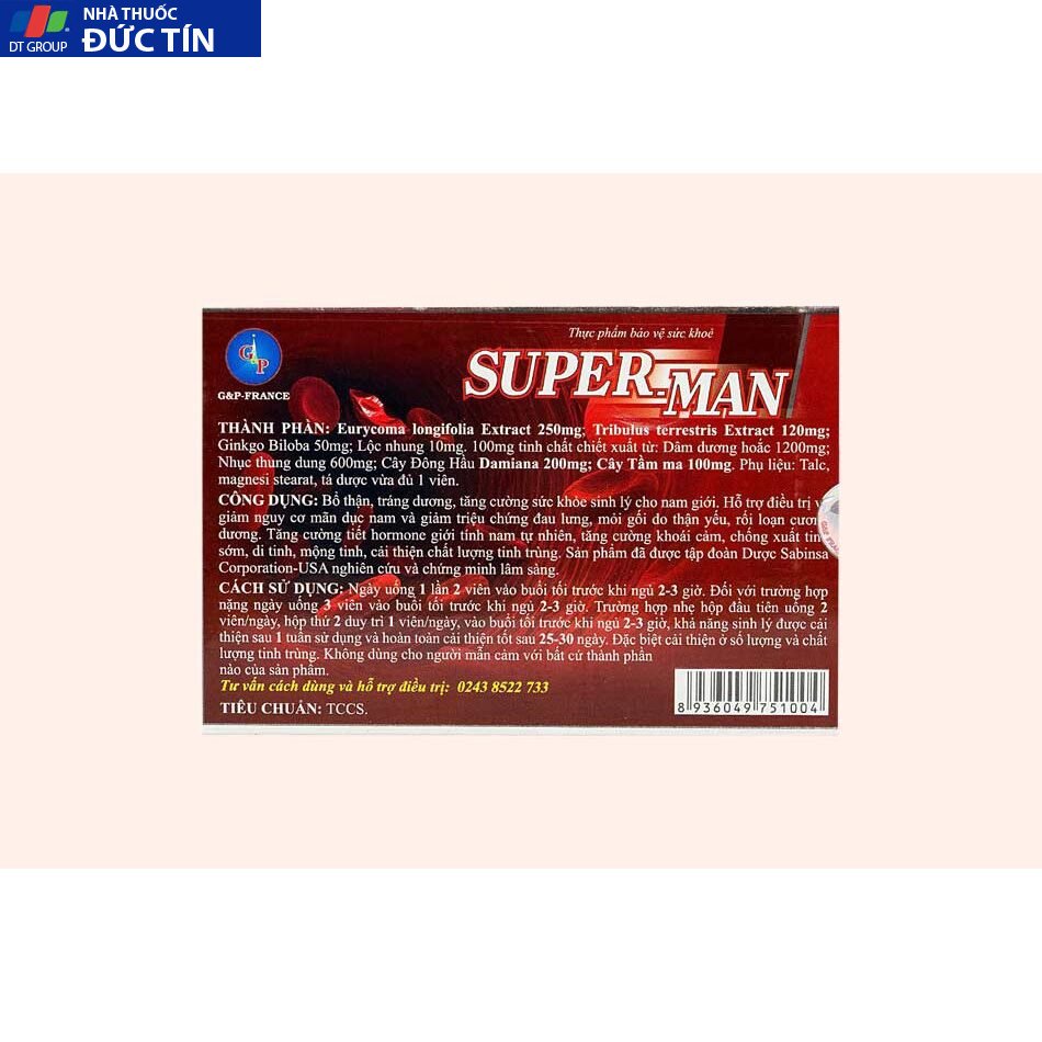 Viên uống Super Man 1h giúp tăng cường sinh lí nam giới, kéo dài thời gian quan hệ, chống xuất tinh sớm superman 1h 15 supenman4