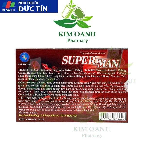 Viên uống Super Man 1h giúp tăng cường sinh lí nam giới, kéo dài thời gian quan hệ, chống xuất tinh sớm superman 1h 13 superman2
