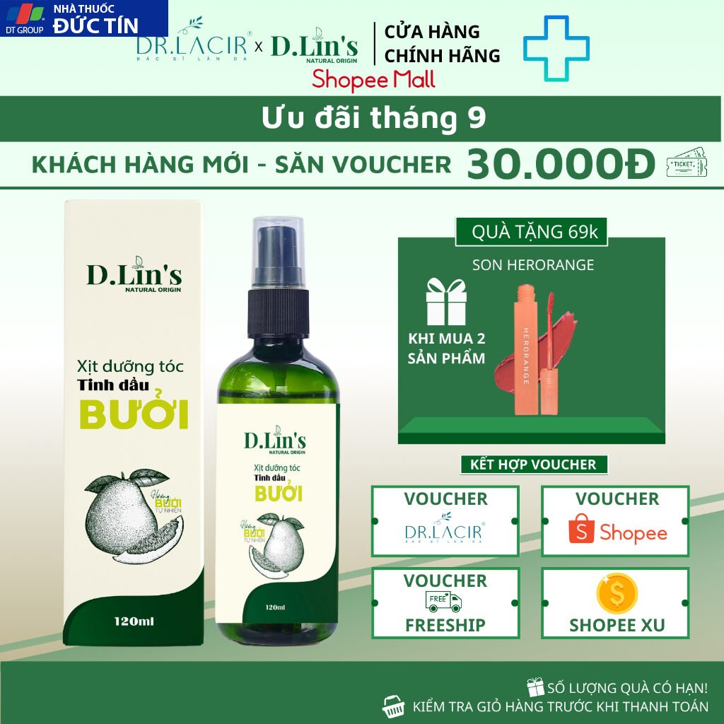 Tinh dầu bưởi xịt kích mọc tóc D.Lin's 120ml hương mộc an toàn cho tuyệt đối cho tóc như thích ân cocoon , vijulluy 28 tinhdau1 1