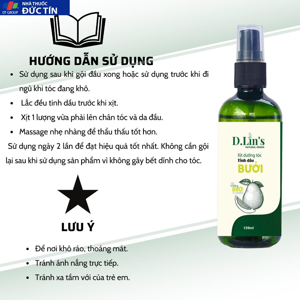 Tinh dầu bưởi xịt kích mọc tóc D.Lin's 120ml hương mộc an toàn cho tuyệt đối cho tóc như thích ân cocoon , vijulluy 25 tinhdau4