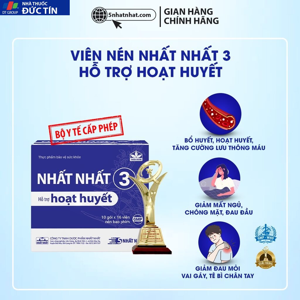 Viên Nén Hoạt Huyết - Nhất Nhất 3, Tăng Cường Lưu Thông Máu, Giảm Mất Ngủ, Chóng Mặt, Đau Mỏi Vai gáy, Tê Bì Tay Chân 16 viennennnhat1 1