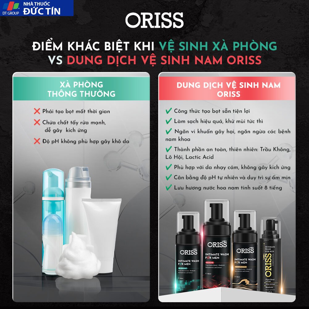 Dung dịch vệ sinh nam giới Oriss, bọt vệ sinh nam 120ml hương thơm nam tính 20 botveesinh4