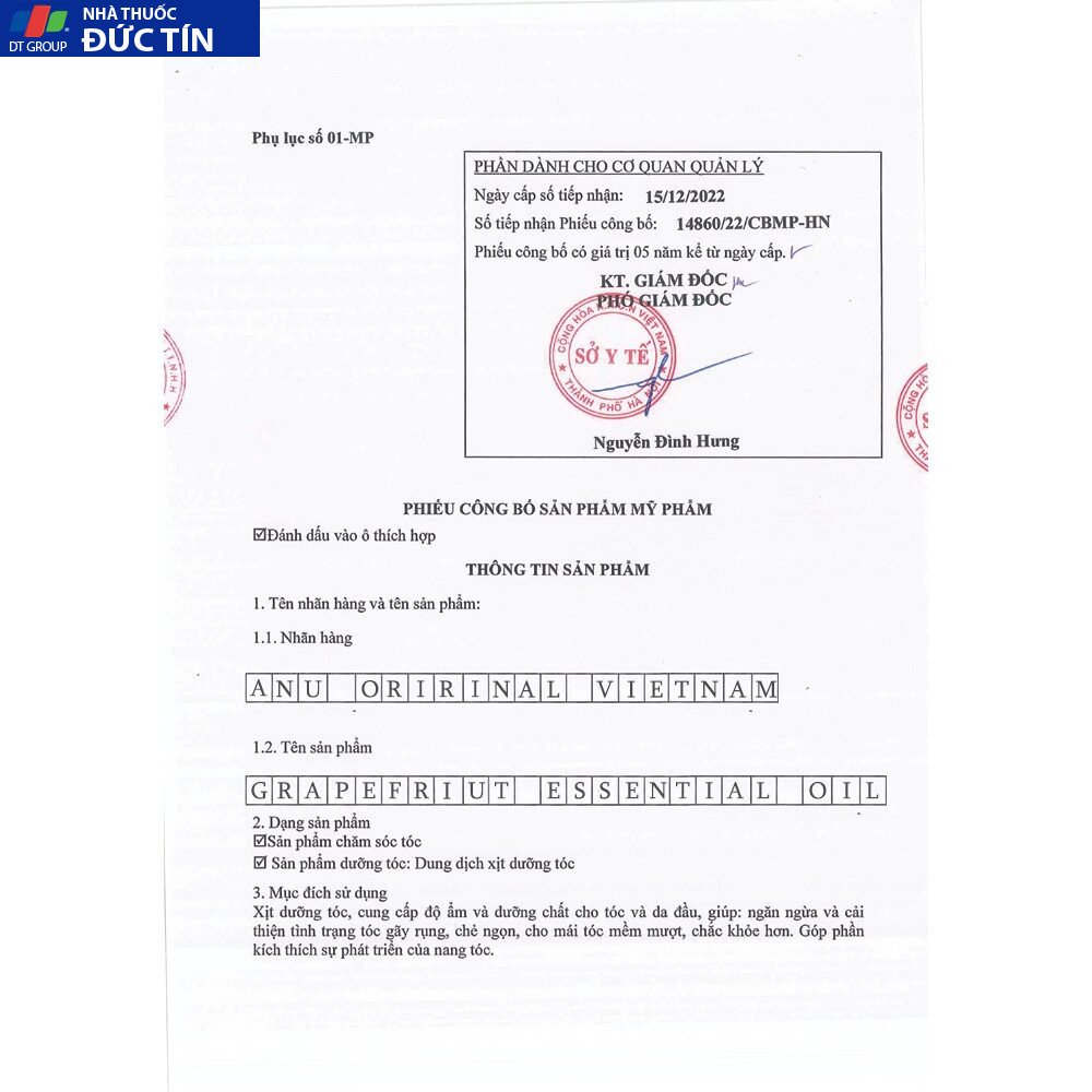 Nước dưỡng tóc tinh dầu bưởi ANU ORIGINAL 100ml giảm rụng phục hồi tóc ngăn hư tổn chẽ ngọn 18 buoi8