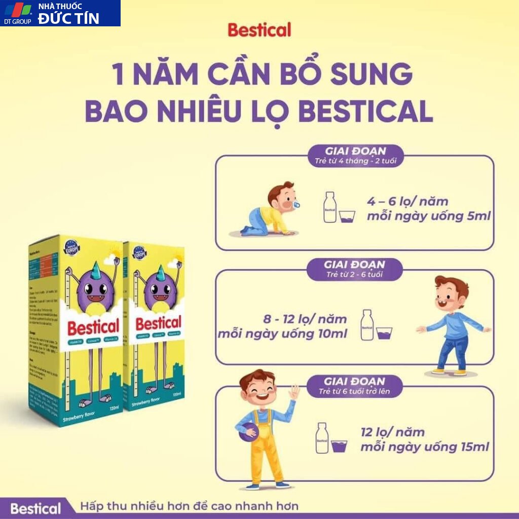 Canxi sinh học kết hợp vitamin D3 K2 hỗ trợ tăng chiều cao Bestical 120ml 15