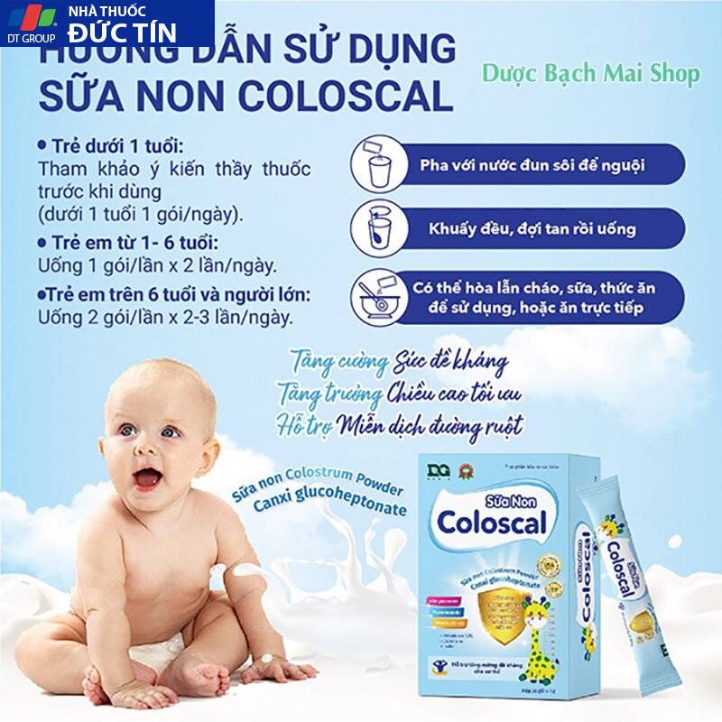 Sữa non COLOSCAL Tăng sức đề kháng cho bé Bổ sung Canxi hữu cơ Tăng chiều cao, Hộp 30 gói 27 colo6