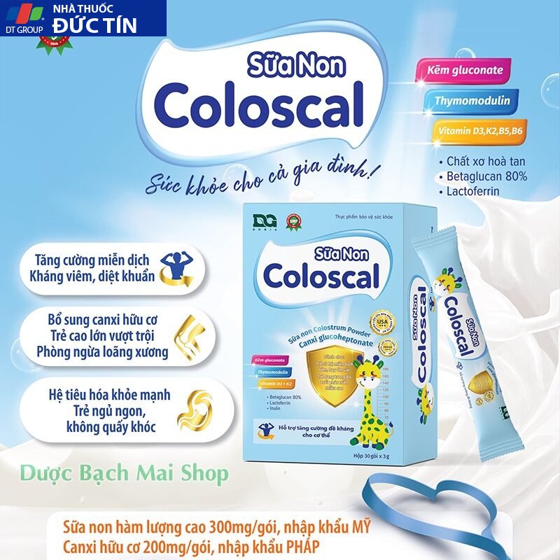 Sữa non COLOSCAL Tăng sức đề kháng cho bé Bổ sung Canxi hữu cơ Tăng chiều cao, Hộp 30 gói 23 coloasscal