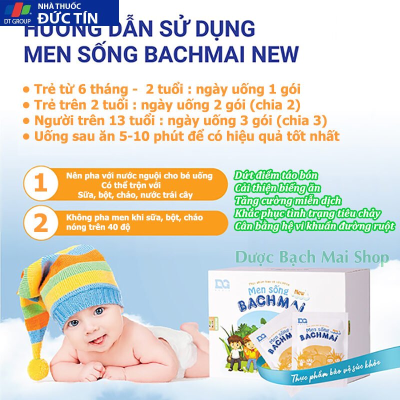 Combo 3 hộp Men vi sinh cho bé Men sống Bạch Mai NEW hết Táo bón Biếng ăn Tiêu chảy tiêu hóa trẻ Ăn ngon chủng lợi khuẩn 20 combach6