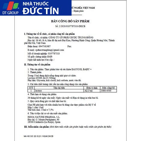 Enzym lactase Easycol BABY cho trẻ bất dung nạp đường lactose 16 enzzin7