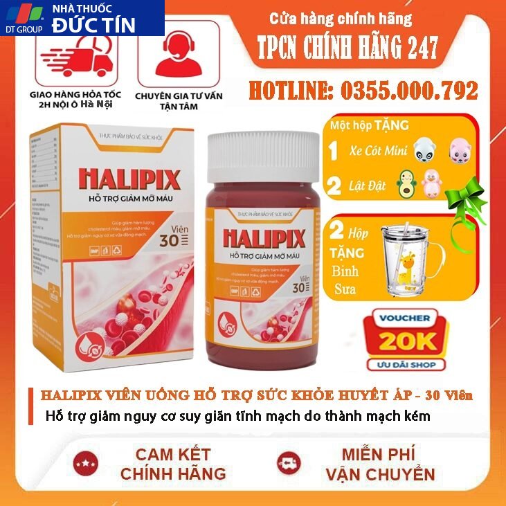 CHÍNH HÃNG HALIPIX VIÊN UỐNG HỖ TRỢ SỨC KHỎE HUYẾT ÁP, PHÒNG NGỪA ĐỘT QUỴ TIM MẠCH,GIẢM MỠ MÁU ỔN 21 hapi2