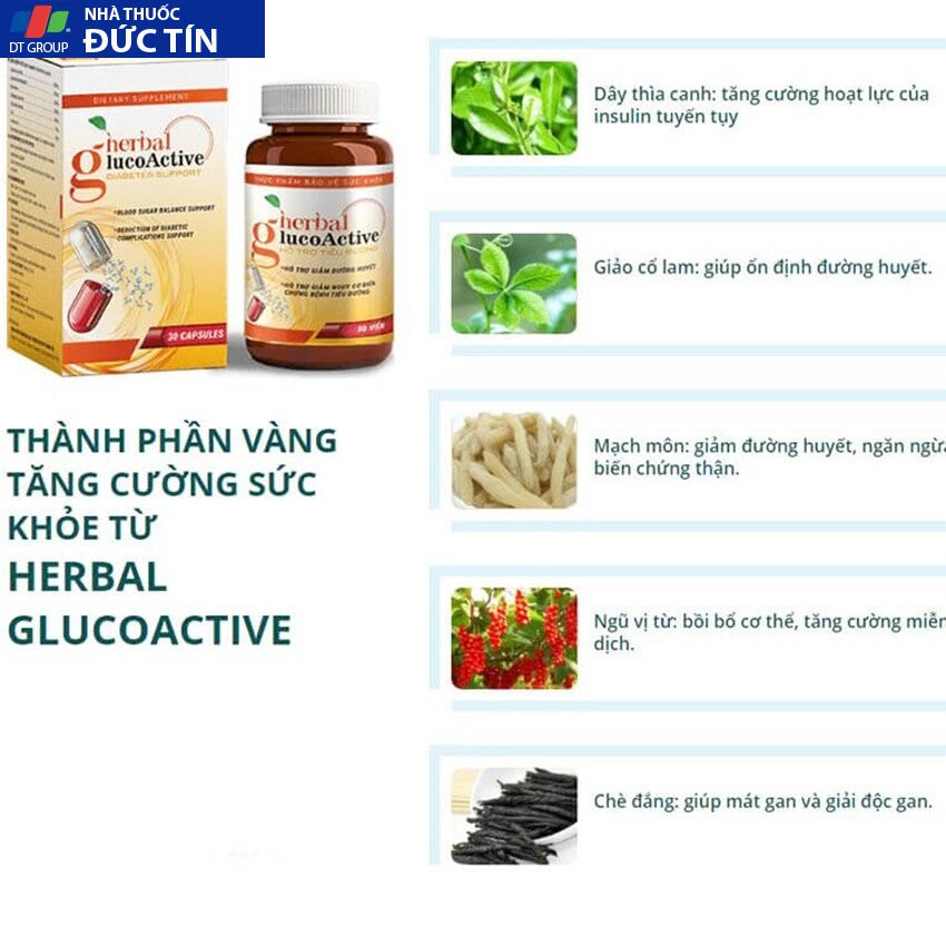 Herbal Glucoactive Hỗ Trợ Cải Thiện,Giảm Nguy Cơ Biến Chứng Bệnh Tiểu Đường Hộp 30 Viên 32 her11