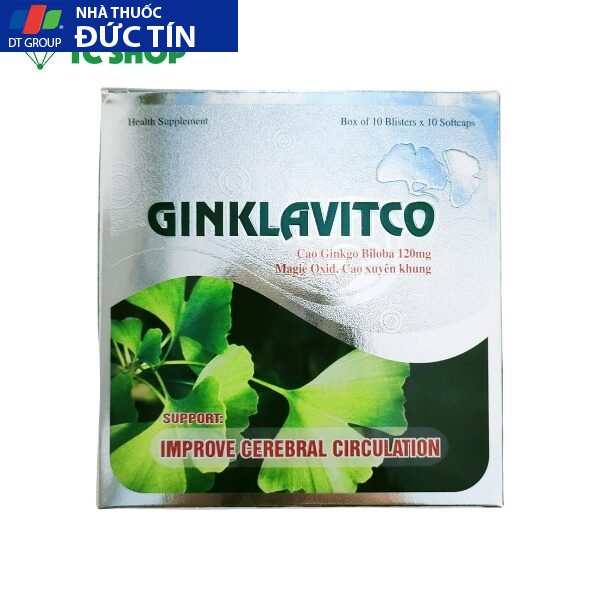 Hoạt huyết Ginklavitco hộp 100 viên,Hỗ trợ cải thiện tuần hoàn máu não 8 hop cua Ginklavitco