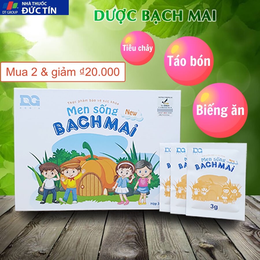 Men sống Bạch Mai NEW (men vi sinh cho bé táo bón, tiêu chảy) bổ sung bào tử lợi khuẩn, Hộp 30 gói (dạng bột) 22 men1 3