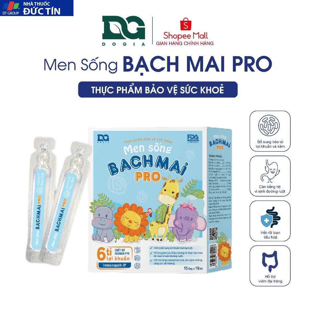 Men sống bạch mai Pro Đỗ Gia 6 tỉ lợi khuẩn men vi sinh cải thiện hệ tiêu hoá cho bé hộp 15 ống x 10ml 28 menbach1
