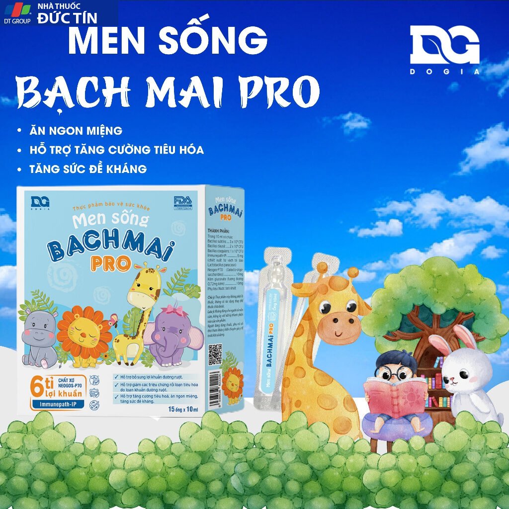Men sống bạch mai Pro Đỗ Gia 6 tỉ lợi khuẩn men vi sinh cải thiện hệ tiêu hoá cho bé hộp 15 ống x 10ml 22 menbach7