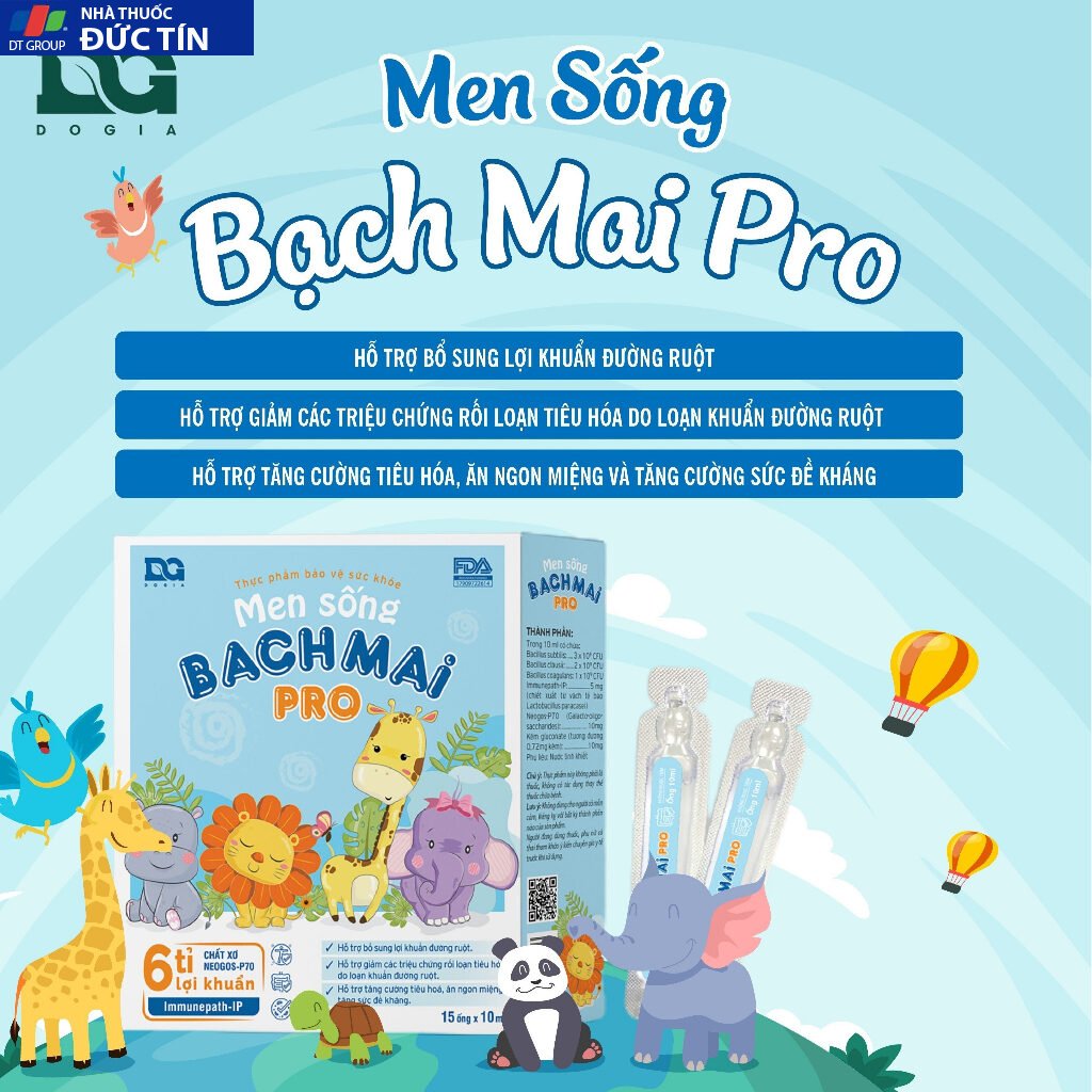 Men sống bạch mai Pro Đỗ Gia 6 tỉ lợi khuẩn men vi sinh cải thiện hệ tiêu hoá cho bé hộp 15 ống x 10ml 21 menbach8