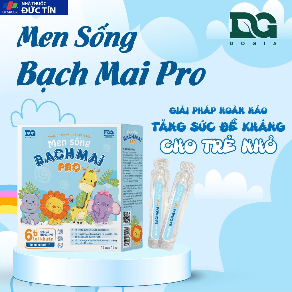 Men sống bạch mai Pro Đỗ Gia 6 tỉ lợi khuẩn men vi sinh cải thiện hệ tiêu hoá cho bé hộp 15 ống x 10ml 20 menbach9