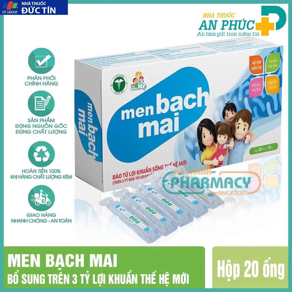 Men bạch mai, Men sống bạch mai mẫu mới, Hàng chính hãng nguyên tem CP, Date mới nhất - Hộp 20 ống 22 menbachmai1 1