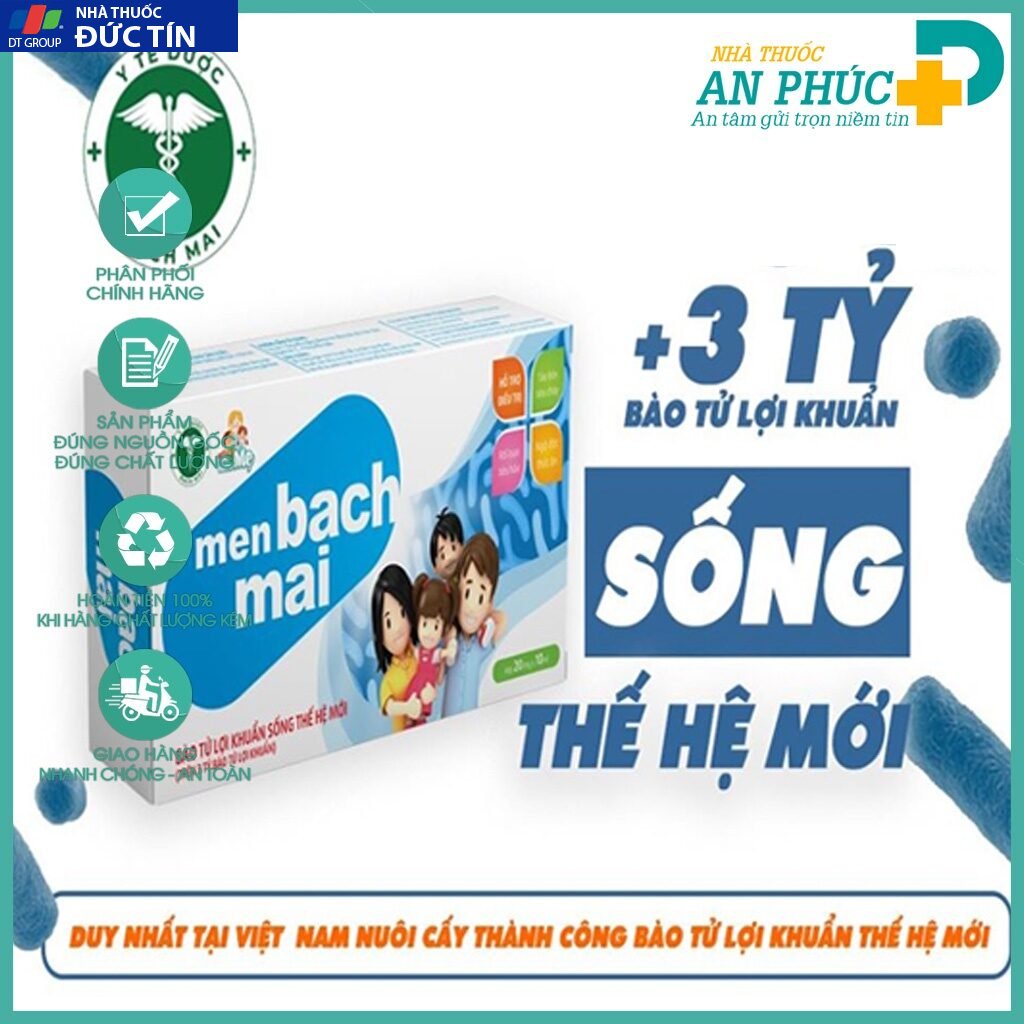 Men bạch mai, Men sống bạch mai mẫu mới, Hàng chính hãng nguyên tem CP, Date mới nhất - Hộp 20 ống 18 menbachmai5