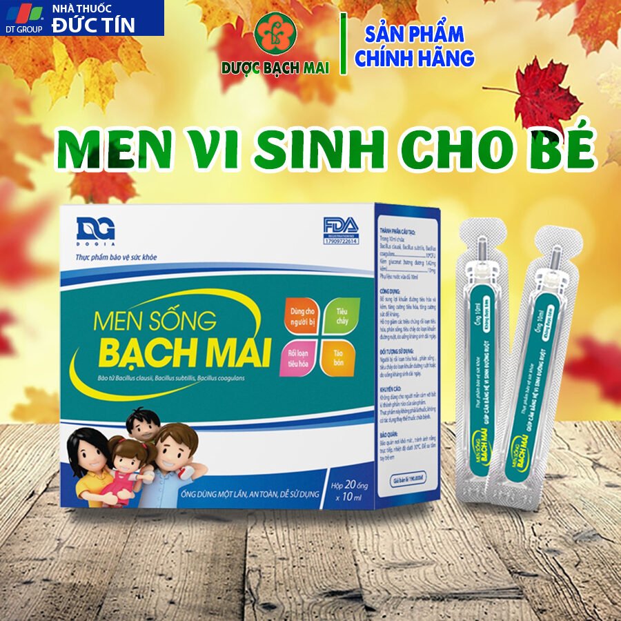 Men sống Bạch Mai (men vi sinh dùng cho táo bón, tiêu chảy) bổ sung bào tử lợi khuẩn, Chính hãng Ecolife, hộp 20 ống 26 menduoc1