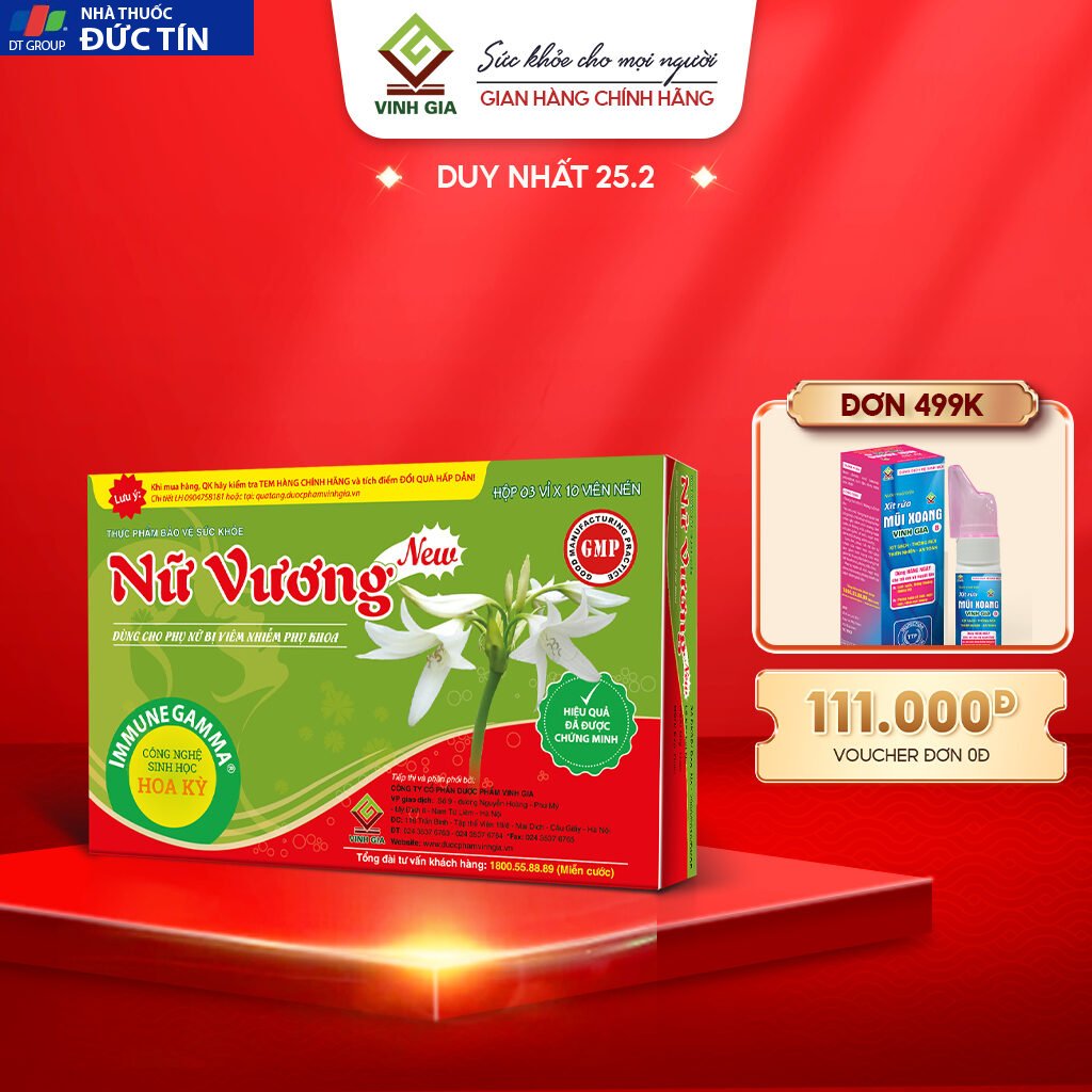 Nữ Vương New Vinh Gia Hỗ Trợ Cân Bằng PH Vùng Kín, Giảm Khí Hư, Ngứa Vùng Kín, Phòng Ngừa Các Bệnh Phụ Khoa Hộp 30 Viên 18 nuvuon1