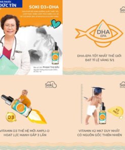 Siro SOKI D3+DHA Tăng Sức Khỏe, Hấp Thu Calci, Bổ Sung Dưỡng Chất Thiết Yếu Cho Trẻ 20ml/hộp 11 soli3