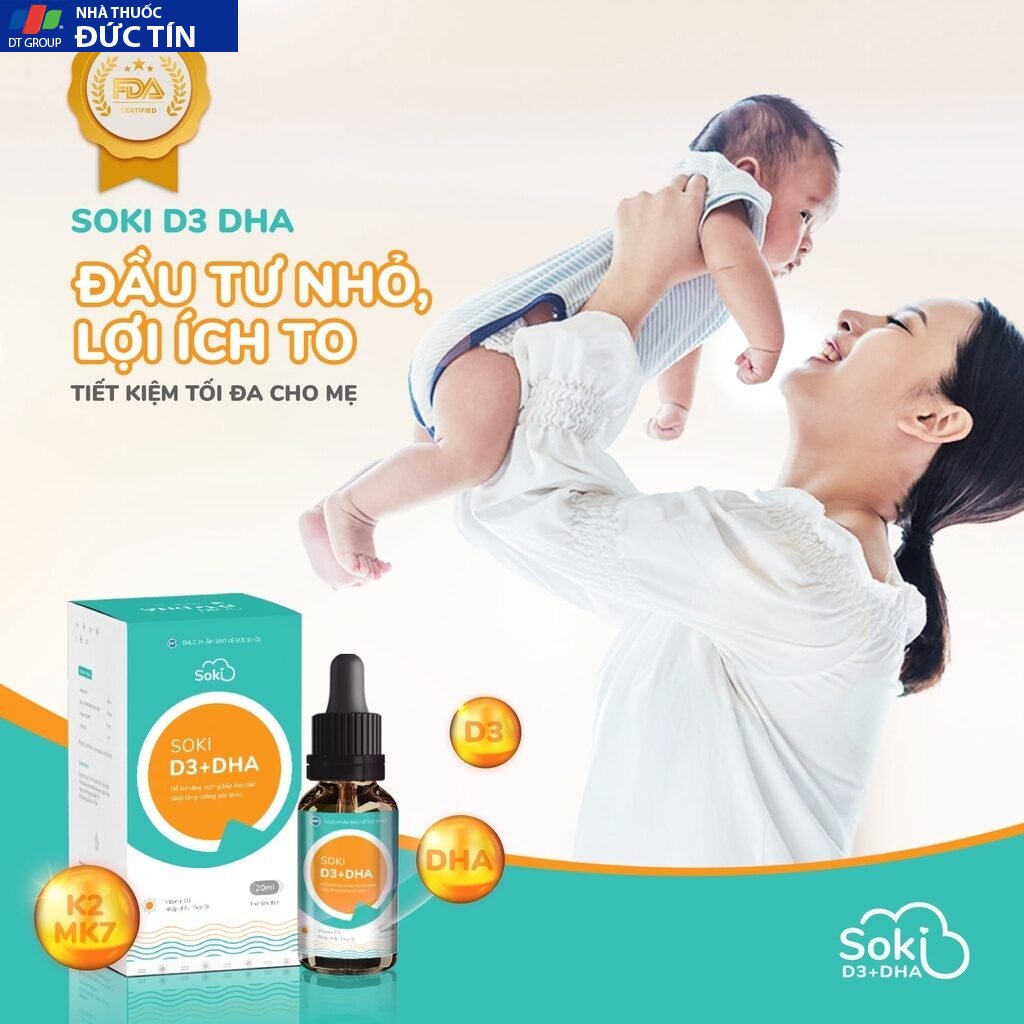Siro SOKI D3+DHA Tăng Sức Khỏe, Hấp Thu Calci, Bổ Sung Dưỡng Chất Thiết Yếu Cho Trẻ 20ml/hộp 18 soli5