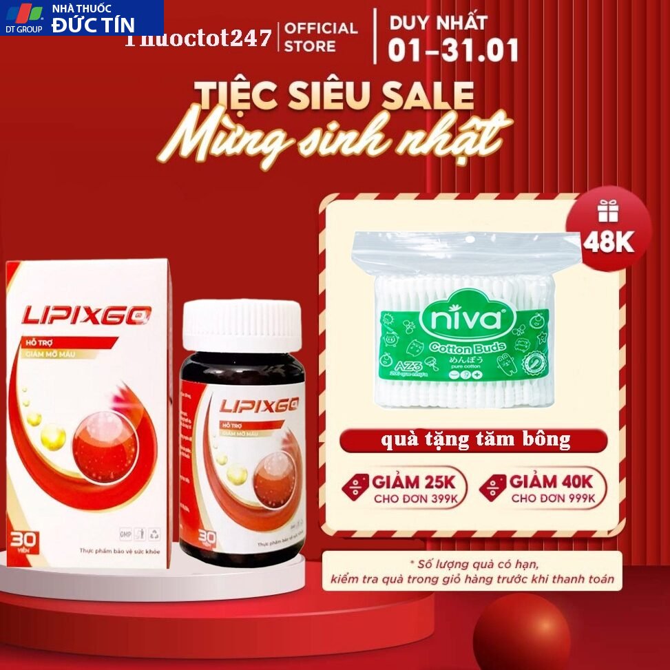 Viên uống Lipixgo hỗ trợ giảm mỡ máu tim mạch hộp 30 viên 13 thuocto1