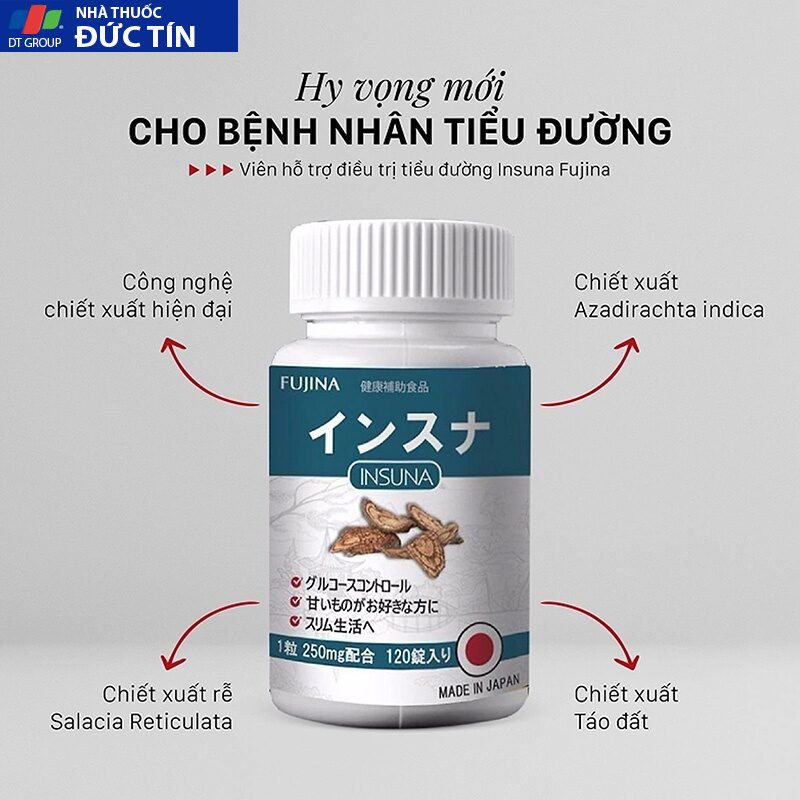 Viên uống hỗ trợ điều trị tiểu đường Insuna Fujina Nhật Bản - Lọ 120 viên 18 tieuduong5