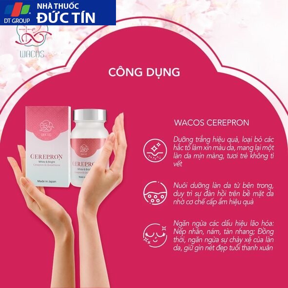 Viên Uống Dưỡng Trắng Da Wacos Cerepron White&Bright dưỡng trắng da từ sâu bên trong, cải thiện sắc tố da 60 viên/hộp 17 trangda6