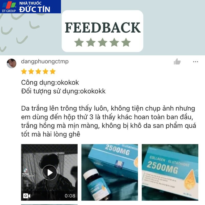 Viên uống trắng da COLAGEN -GLUTATHIONE 2500MG viên uống nâng tone cấp tốc đẹp da giảm nám tàn nhang tăng nội tiết 20 trangda8