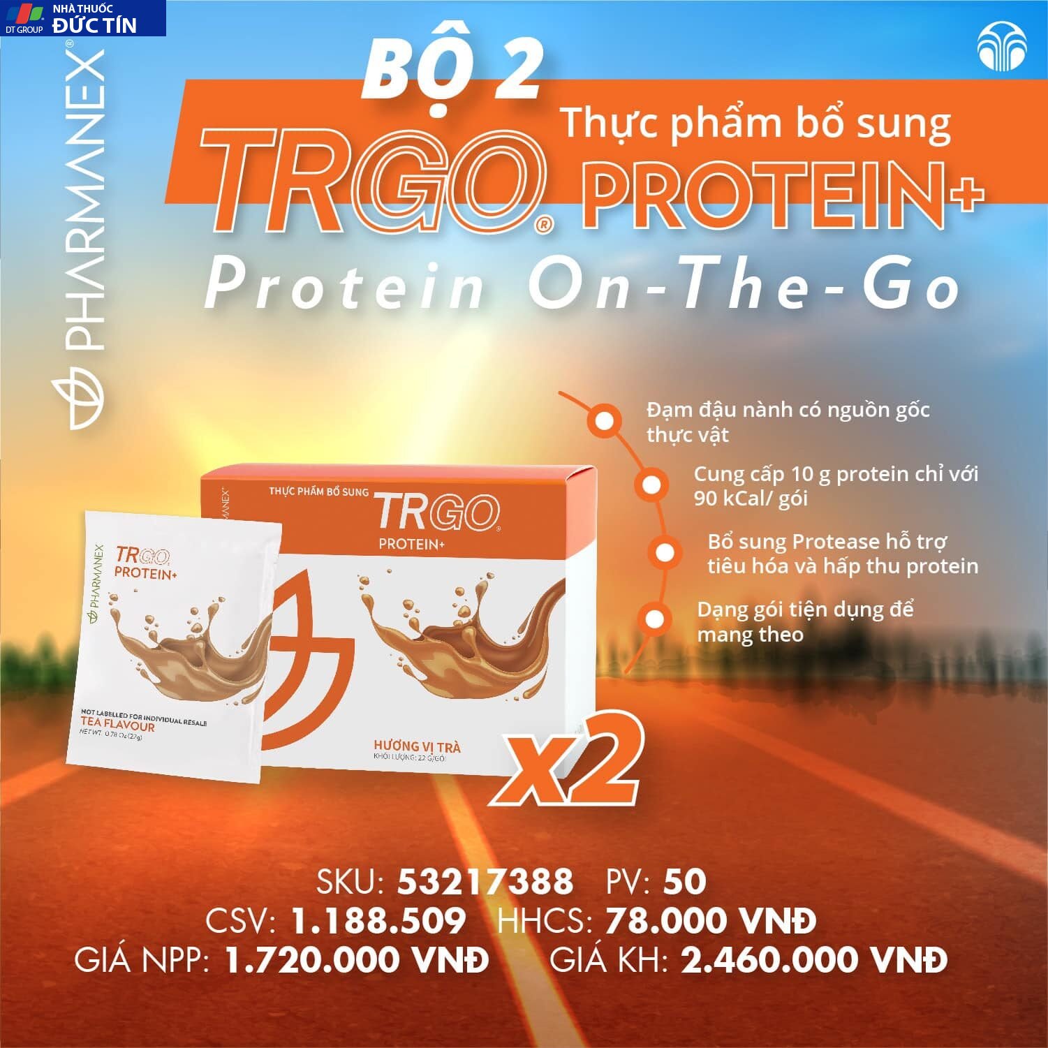 Thực phẩm bổ sung TRGO Protein+ ( 15 gói- 22g/ gói) 10 trgo protein