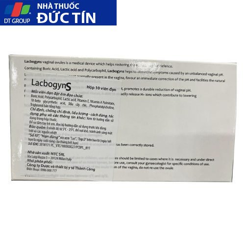 Viên đặt âm đạo LACBOGYNS hộp 2 vỉ x 5 viên 14 viendat5