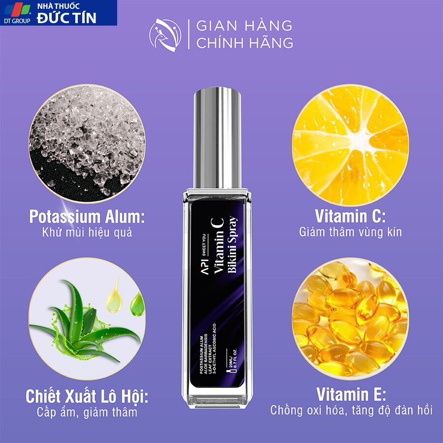 Xịt Bikini khử mùi giảm thâm vùng kín, xịt thơm Bikini Vitamin C API, xịt thơm và kháng khuẩn, nước hoa vùng kín 20ml 24