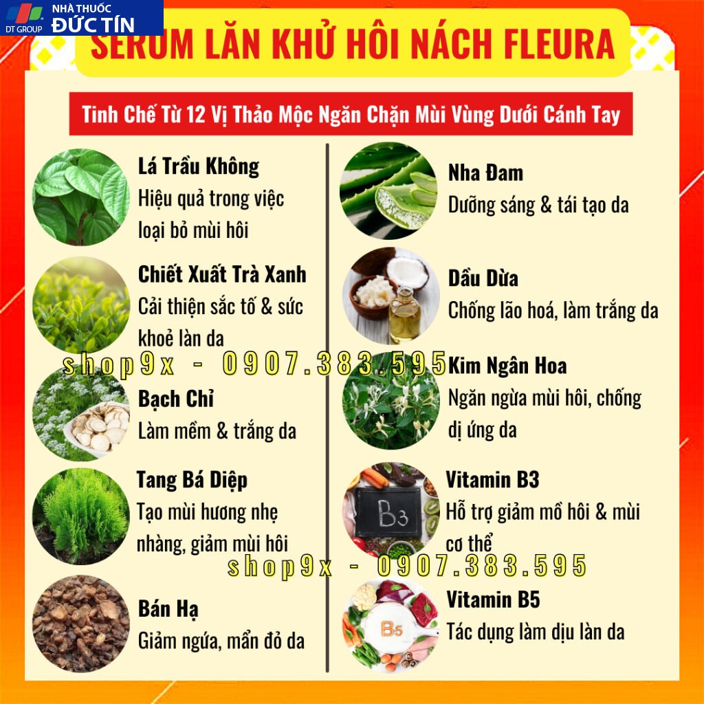 Serum lăn khử mùi hôi nách thảo mộc, giảm mồ hôi, giảm thâm nách THE FLEURA 40ml 20 hoinachflo3
