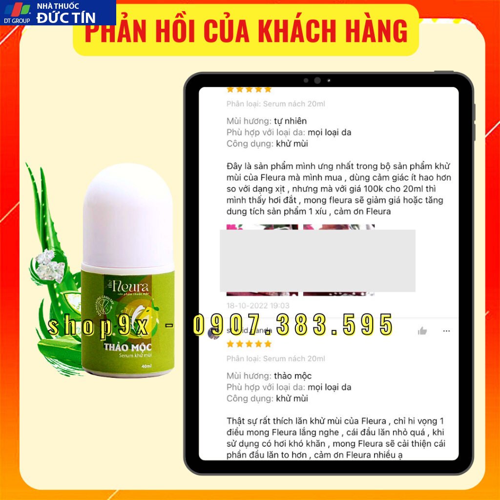 Serum lăn khử mùi hôi nách thảo mộc, giảm mồ hôi, giảm thâm nách THE FLEURA 40ml 16 hoinachflo7