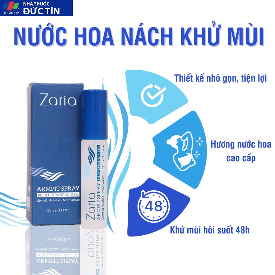 Khử Mùi Hôi Nách Khử Mùi Trong 48h Hương Biển Địa Trung Hải ZARIA Armpit Spray Medditerranean Sea 10ml 20 hoinachza2