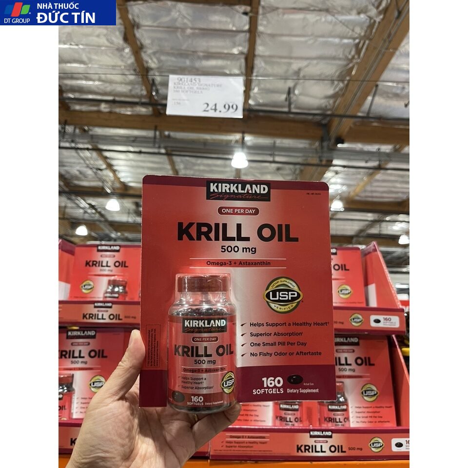 Thực phẩm chức năng Dầu nhuyễn thể Kirkland Krill Oil 500mg 160 viên của Mỹ 16 ki1 1