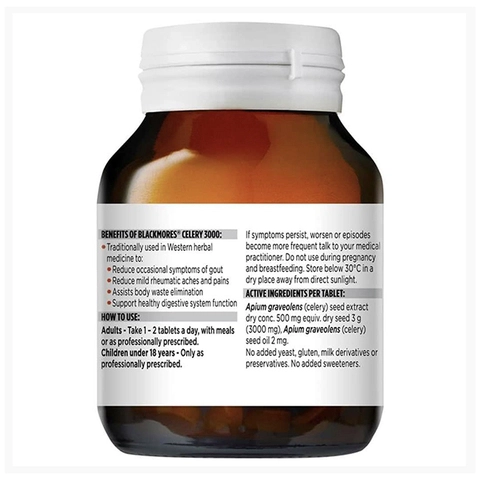 Viên uống hỗ trợ điều trị Gout Blackmores Celery 3000, hộp 50 viên 10 vien uong dieu tri gout blackmores celery 3000 hop 50 vien 4