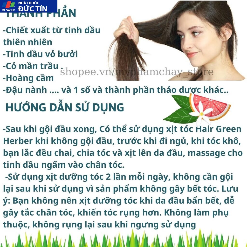 Xịt Kích Mọc Tóc-Giúp Tóc Dài Nhanh- Ngăn Ngừa Tóc Gãy Rụng HAIR GREEN HERBER Quyên Lara 120ml 25