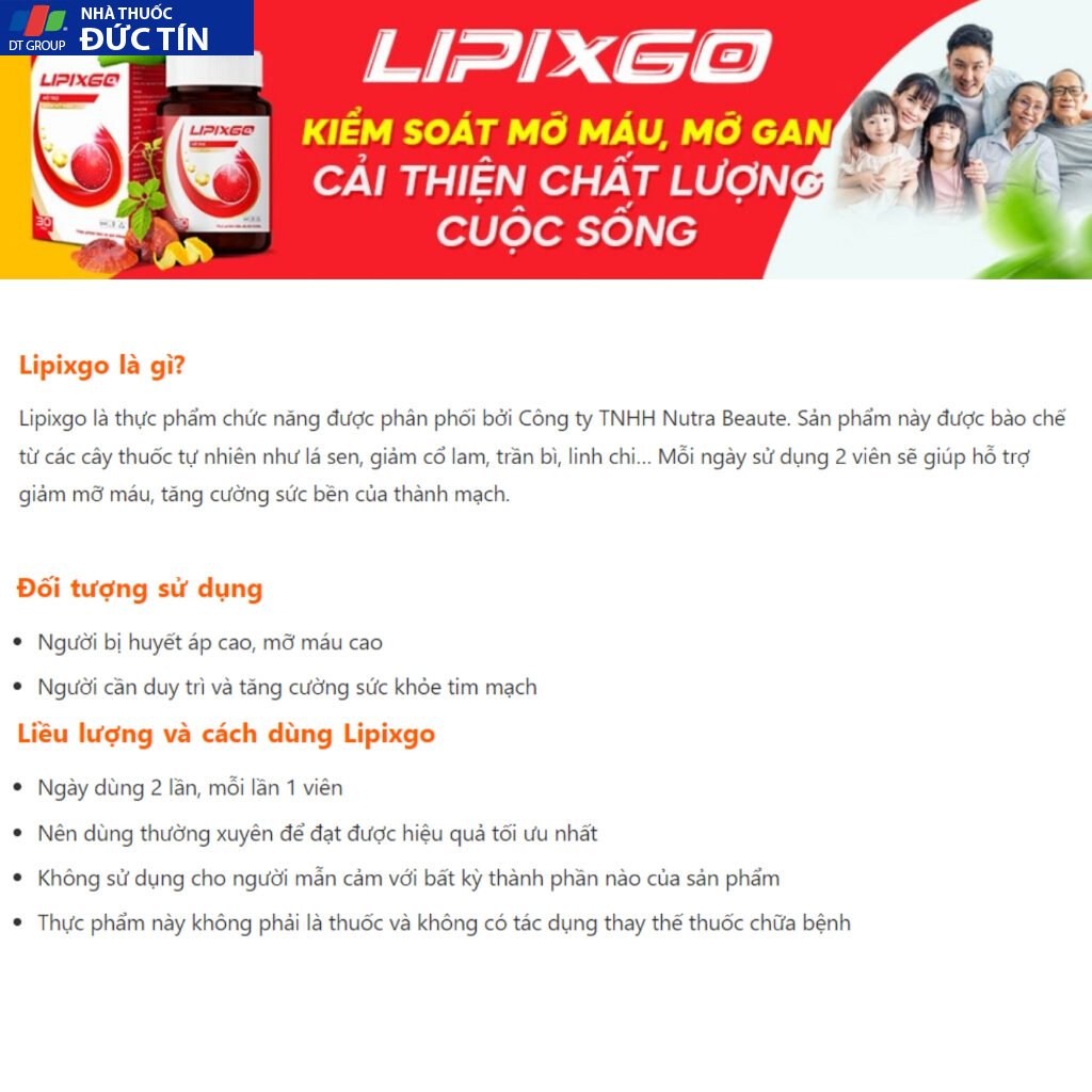 LIPIXGO - Hỗ Trợ Giảm Mỡ Máu - Hộp 30 Viên - Coastline_Care 24 lipi4