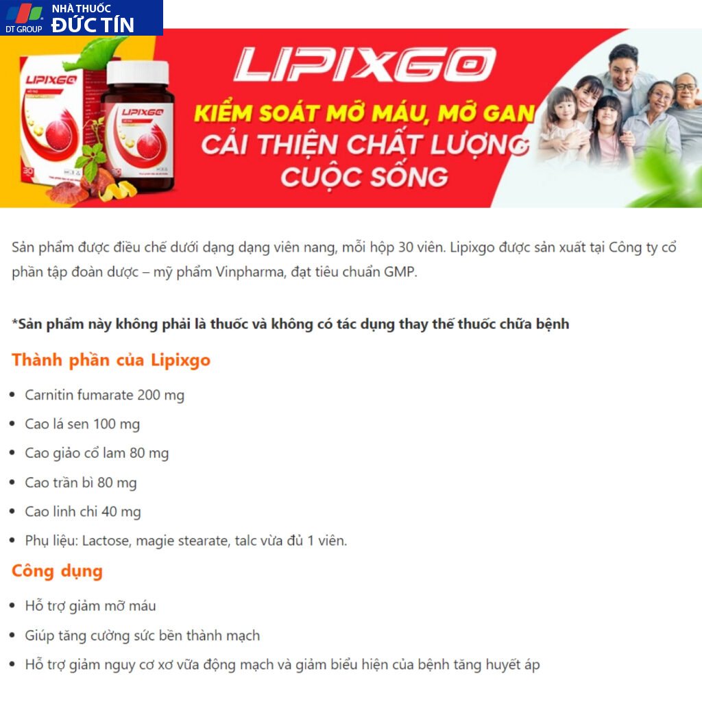 LIPIXGO - Hỗ Trợ Giảm Mỡ Máu - Hộp 30 Viên - Coastline_Care 23 lipi5