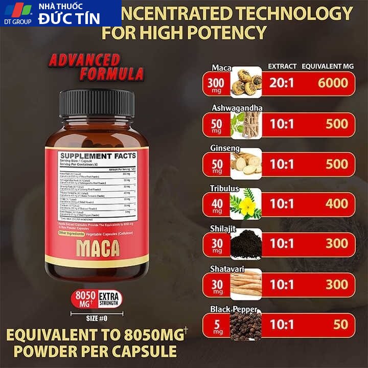 Viên uống chiết xuất sâm Maca với 5 thảo dược tăng năng lượng sinh lý nam nữ 8050 mg 90 viên 12 mac2