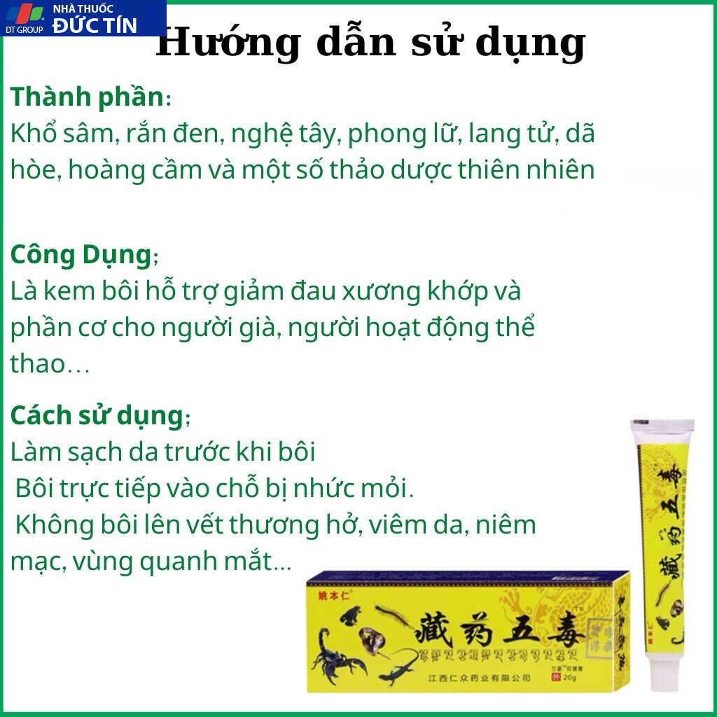 Kem xoa bóp Ngũ Độc Tây Tạng hỗ trợ giảm đau nhức cơ xương khớp hàng chính hãng tuýp 20Gr 15 taytang2