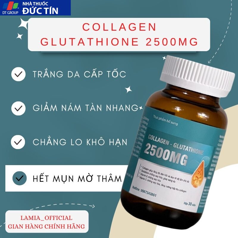 Trắng da COLLAGEN - GLUTATHIONE 2500MG viên uống nâng tone cấp tốc đẹp da giảm nám mờ thâm tức thì 23 trangda1 1