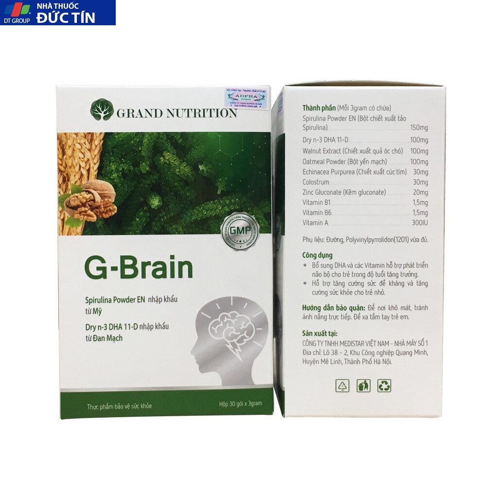 Cốm Trí Não G-Brain Hỗ Trợ Bổ Sung DHA, Các Vitamin Hỗ Trợ Phát Triển Não Bộ Hộp 30 Gói 16 comtri4
