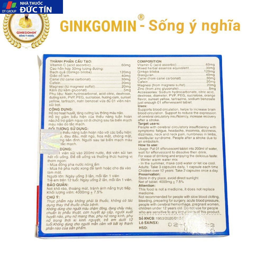 Viên sủi hoạt huyết Ginkgomin Plus - Bí Quyết Hoạt Huyết An Thần, Tăng Cường Trí Não và Sức Khỏe Toàn Diện 21 ginkgo9