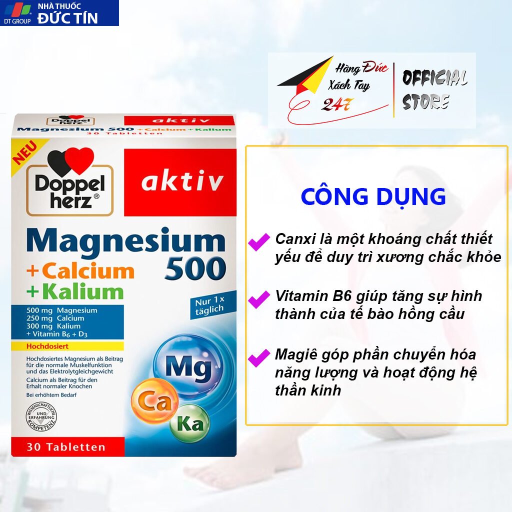 Viên uống Magie + Canxi + Kali tăng cường sức khỏe hệ thần kinh, giúp chắc khỏe xương, ổn định huyết áp <Hàng Đức 30v> 13 noidia3