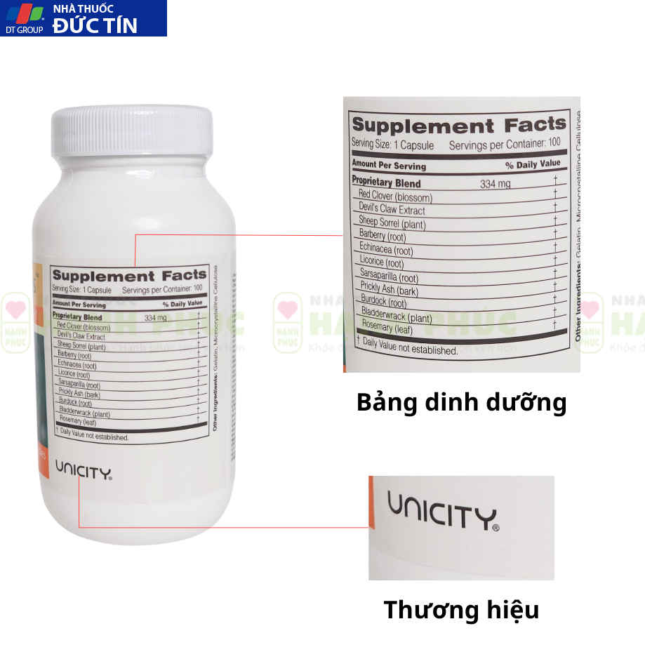 Red Clover Plus Unicity hỗ trợ tăng cường chức năng gan Lọ 100 viên 24 Phan biet Red Clover 2